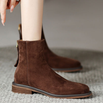 French Retro Square Toe Thick Heel Thin Boots Women's Boots