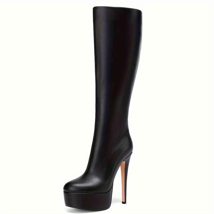 Solid Color High Tube Stiletto Heel Thick Bottom Boots