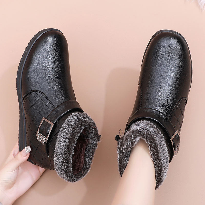 Cotton Plus Velvet Warm Booties Flat Leather Shoes