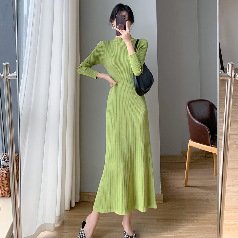 Match With Coat Mid-length Overknee Sweater Dress