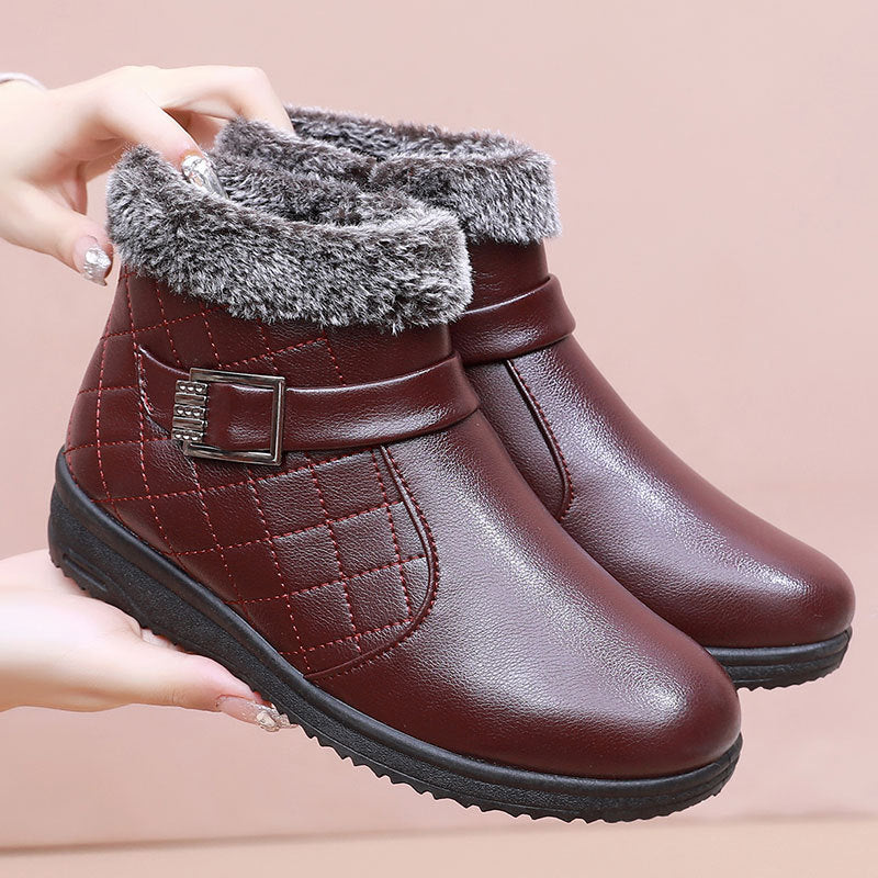 Cotton Plus Velvet Warm Booties Flat Leather Shoes