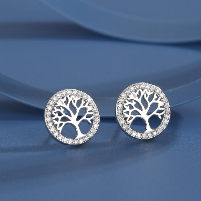 925 Silver Round Silver Tree Zircon Earrings Elegant Earrings For Women