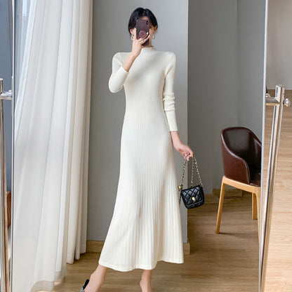 Match With Coat Mid-length Overknee Sweater Dress