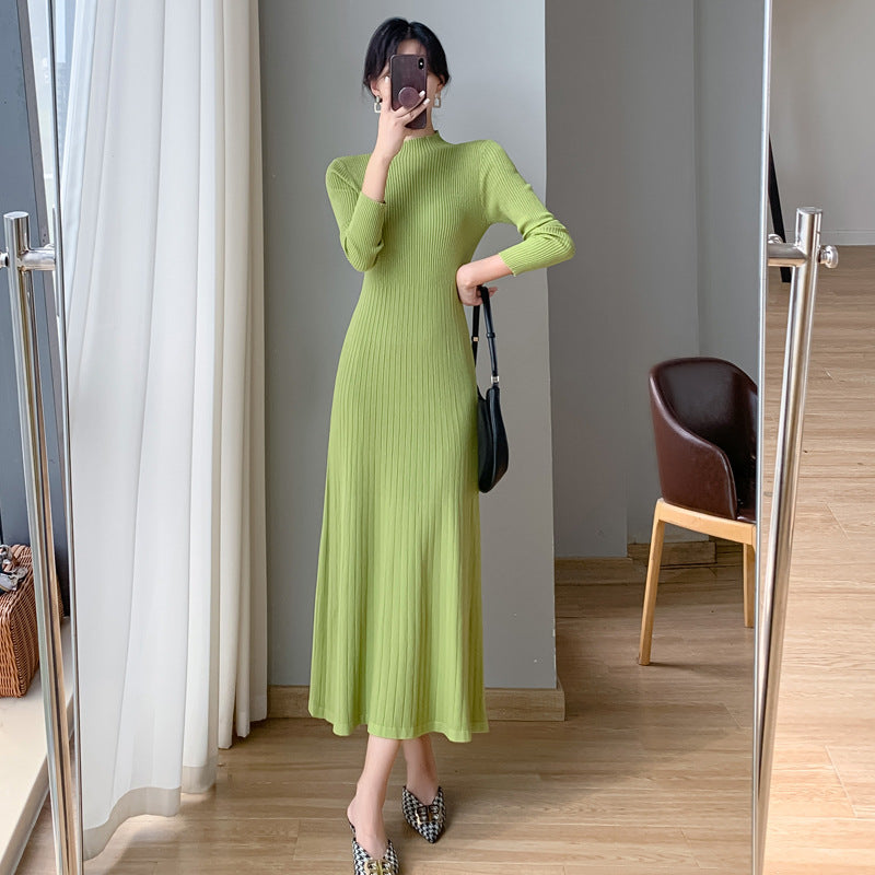 Match With Coat Mid-length Overknee Sweater Dress