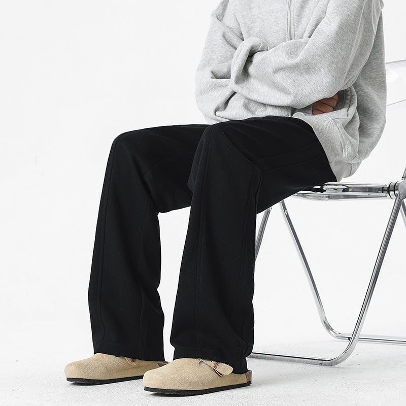 Autumn And Winter Fleece-lined Baggy Straight Trousers