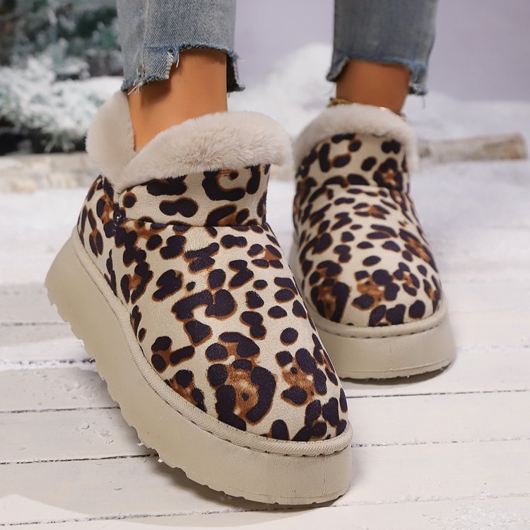 Thickened Bread Shoes Fleece-lined Warm Pedal Cross-border Leopard Print Cotton Boots