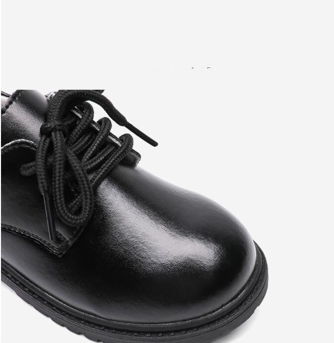 Children's Autumn New Casual Pure Black Leather Shoes