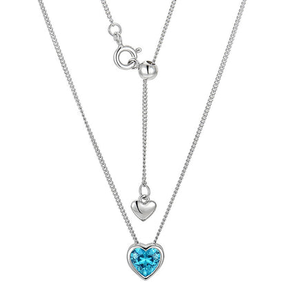 Ocean Heart S925 Sterling Silver Inlaid Zircon Heart-shaped Collarbone Necklace