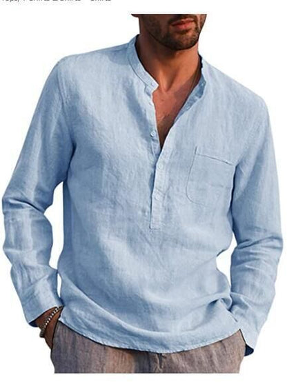 Men's Long Sleeve Casual Beach Linen Shirt