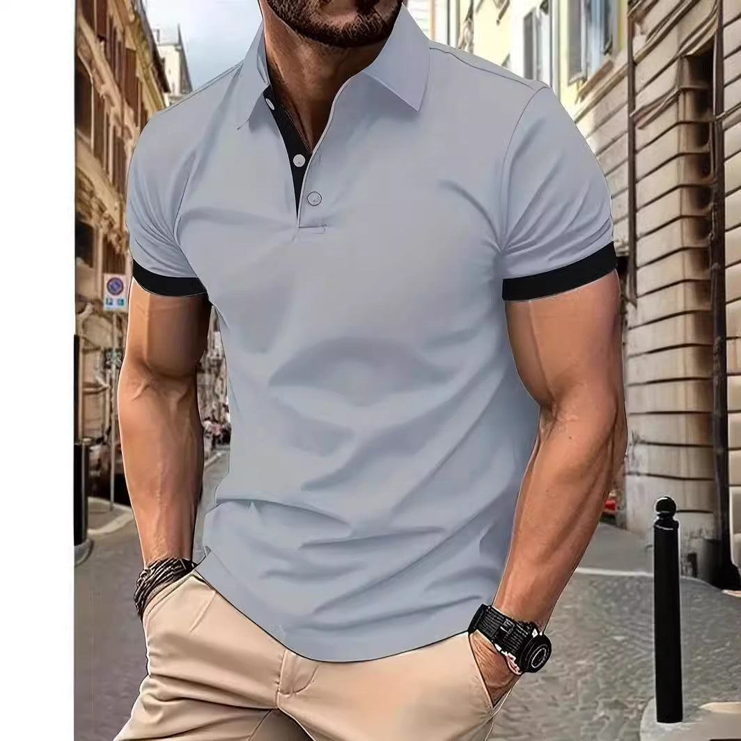 3D Einfarbig Revers Kurzarm Polo Shirt Casual Loose Herren