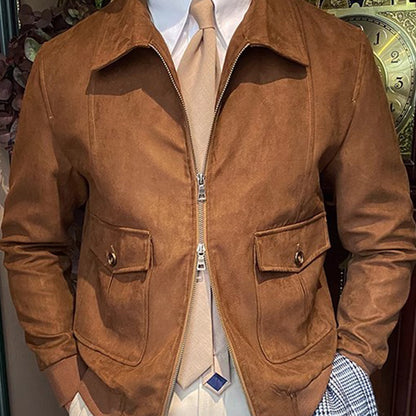 Suede Coffee Bomber Jacket For Man