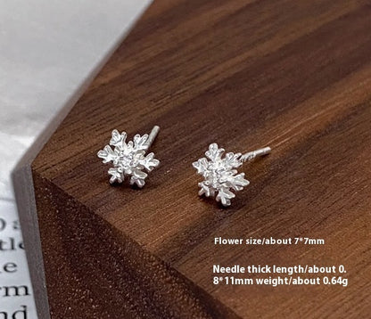 S999 Silver Earrings Ear Bone Pin Simple Snowflake Ear Bone Stud Diamond