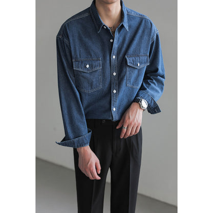 Minority Simple Long Sleeve Denim Shirt Men's Loose