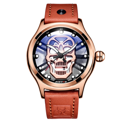 Quartz Watch Genuine Leather Hollow Skull Transparent