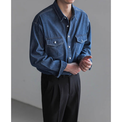 Minority Simple Long Sleeve Denim Shirt Men's Loose