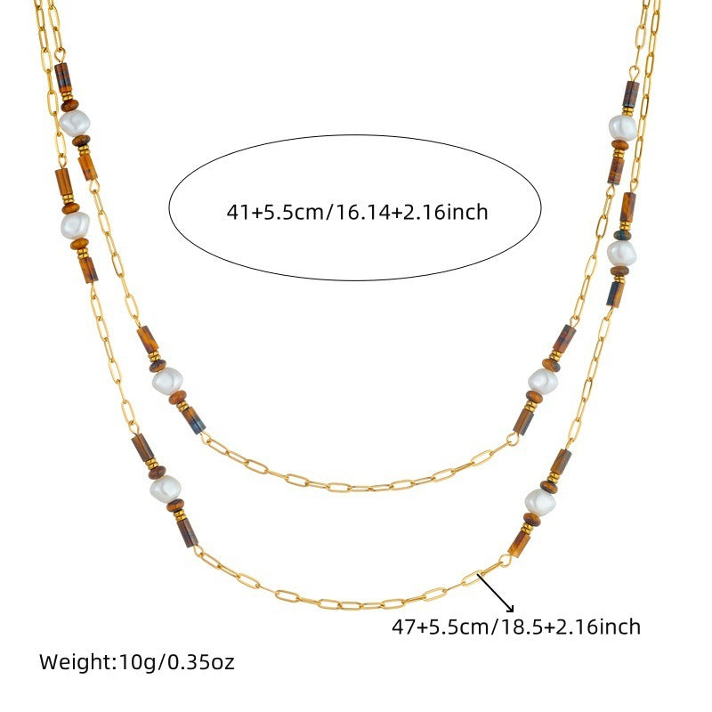 Retro Square Round Geometric Tiger Eye Necklace