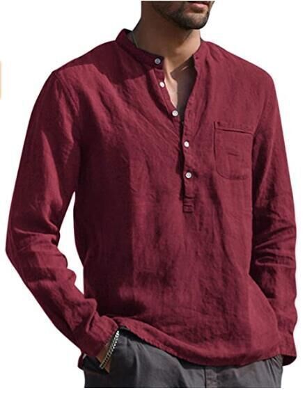 Men's Long Sleeve Casual Beach Linen Shirt