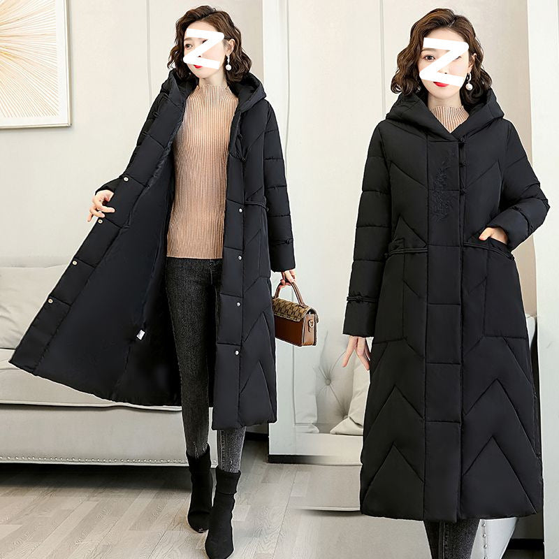 Plus Size Overknee Long Warm Hooded Cotton Jacket