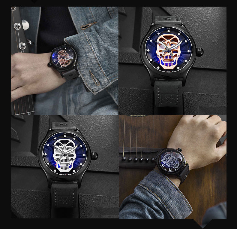 Quartz Watch Genuine Leather Hollow Skull Transparent