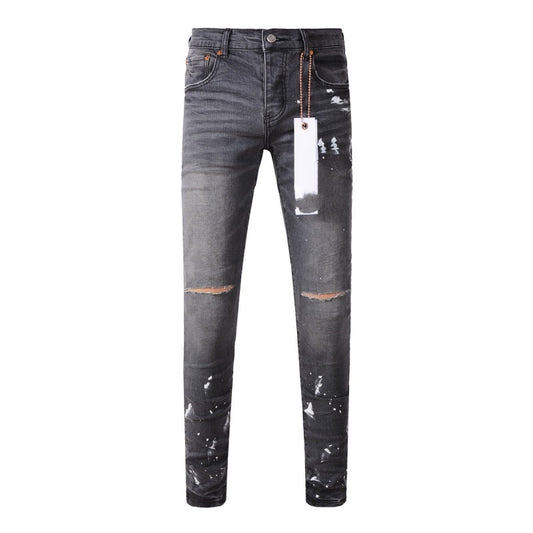 New Gray Knee Knife Ripped Jeans Splash Ink