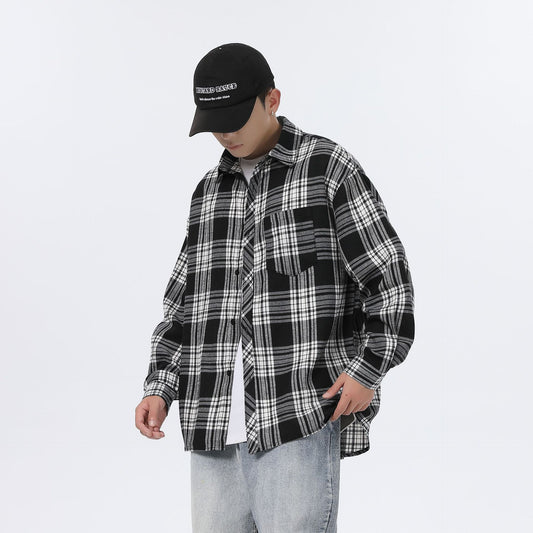 American Retro Plaid für Männer Frühling und Herbst lose lässig Bottoming Shirt Mantel