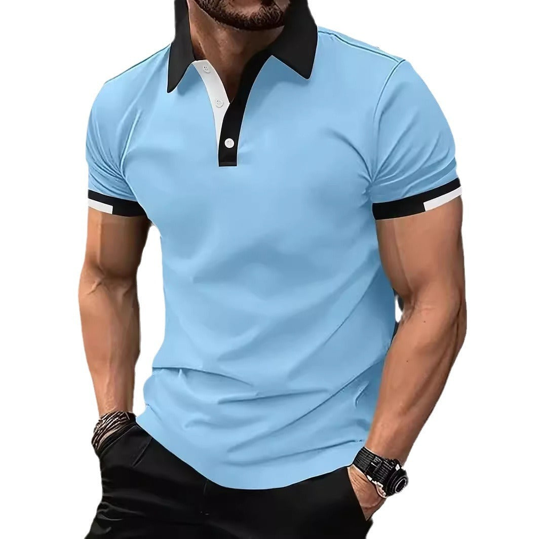 3D Einfarbig Revers Kurzarm Polo Shirt Casual Loose Herren